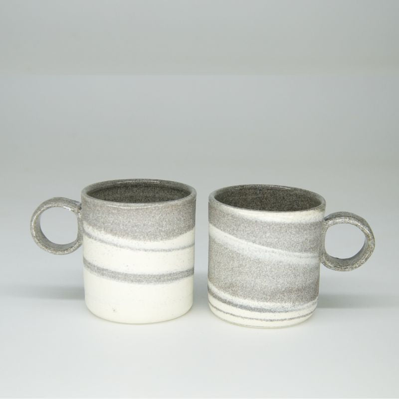 Tasses expresso DUO - Style béton mélangé blanc